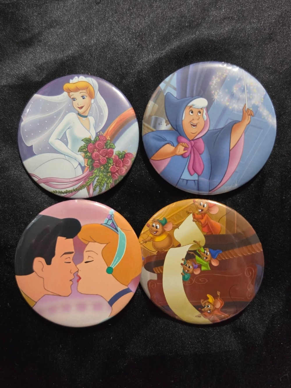 Disney Cinderella Button Pin Set - Blue, Pink, Purple, Gold